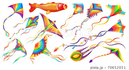 Flying wing kites, kids toy cartoon vector set Flying wing kites, kids toy cartoon vector set 70652051