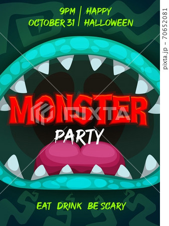 Halloween party vector flyer with monster mouth Halloween party vector flyer with monster mouth 70652081