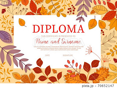 Diploma template with autumn season foliage fall 70652147