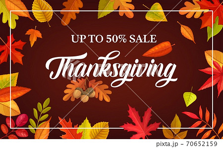 Thanksgiving day vector sale poster autumn leaves 70652159