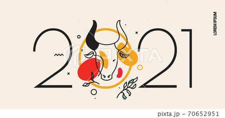 EPS Illustration for the new year 2021 with a drawn bull's head and an inscription. EPS Illustration for the new year 2021 with a drawn bull's head and an inscription. 70652951