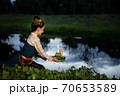 Loy Krathong Traditional Festival,Beautiful woman in thai dress traditional hold kratong. 70653589