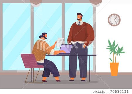 Office workers. Co-workers. Colleagues discuss project teamwork. Office staff work and communication 70656131