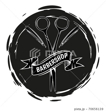 Logotype for barbershop vintage style. Barber shop logo emblem with barber object sign and lettering Logotype for barbershop vintage style. Barber shop logo emblem with barber object sign and lettering 70656139