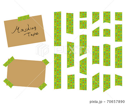 緑にドットのマスキングテープ風の素材のイラスト素材