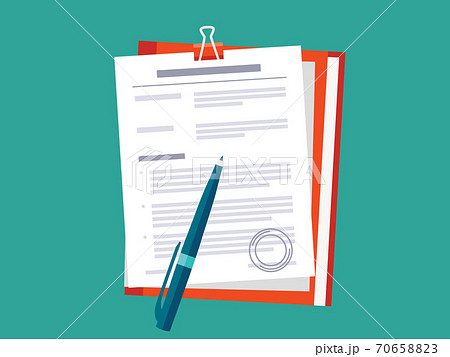Contract papers. Document with approval stamp. Folder with pen and pencil. Business Vector icons on isolated background. Stack of agreements document. Contract papers. Document with approval stamp. Folder with pen and pencil. Business Vector icons on isolated background. Stack of agreements document. 70658823