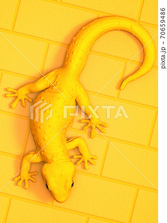 3D rendering illustration white gecko isolated on yellow brick pattern background 70659486