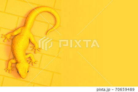 3D rendering illustration white gecko isolated on yellow brick pattern background 70659489