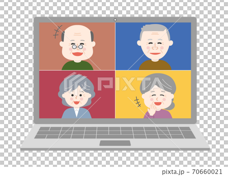 オンライン通話 笑顔で会話する友達イラスト 老人 のイラスト素材