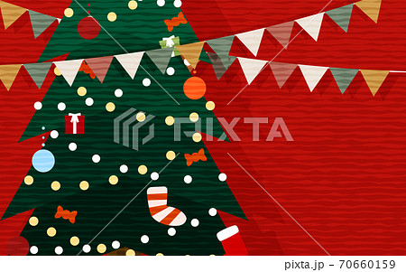 ガーランドとクリスマスツリーのポスターのイラスト素材