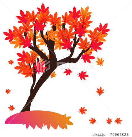 赤い紅葉の木イラストのイラスト素材