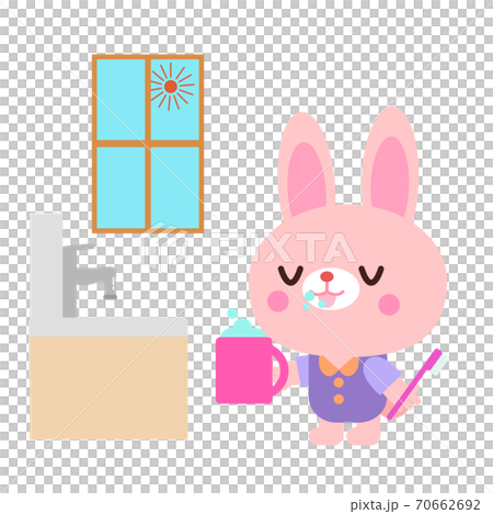 朝に歯磨きをするウサギイラスト 70662692