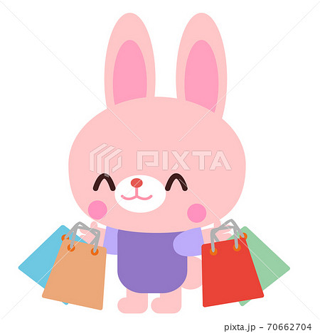 たくさん買い物をしているウサギイラスト素材のイラスト素材