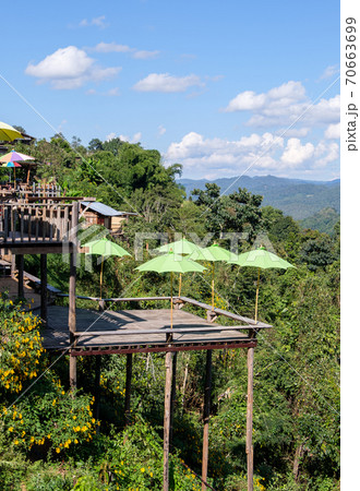 Wooden terrace of the local restaurant located on Wooden terrace of the local restaurant located on 70663699