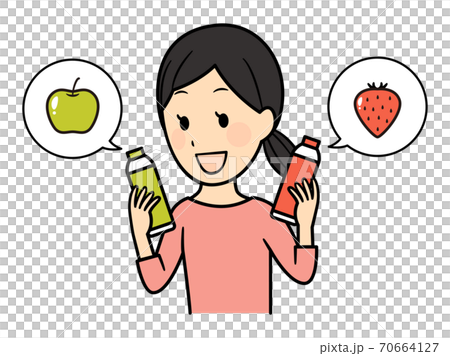 どちらのジュースにするか選んでいる女性のイラスト素材
