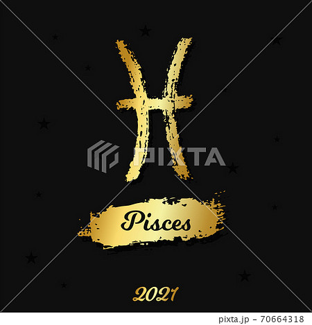 Vector gold zodiac sign. Pisces hand drawn 70664318