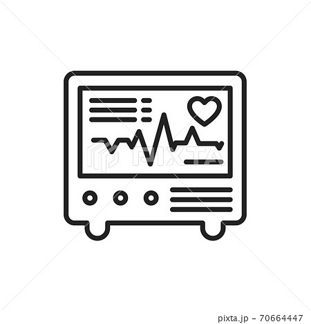 Electrocardiograph black line icon. Medical device 70664447