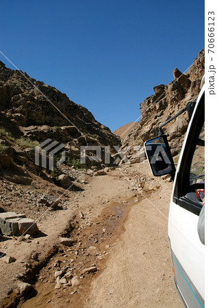 Minaret of Jam, Ghor Province in Afghanistan. The access road to the Minaret of Jam is a rough dirt track along a rocky valley. The Jam minaret is a UNESCO site in a remote part of Central Afghanistan 70666123