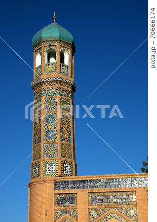 Herat in western Afghanistan. The Great Mosque of Herat (Friday Mosque or Jama Masjid). This is a small minaret on the corner of the mosque with tiling. This mosque is one of the oldest in Afghanistan 70666174