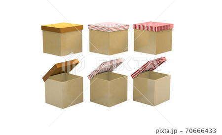 3D Rendering, Realistic mock-up of gift box set collections, close and open options, paper box texture, packaging design template, isolated on white background. 3D Rendering, Realistic mock-up of gift box set collections, close and open options, paper box texture, packaging design template, isolated on white background. 70666433