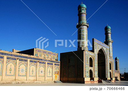 Herat in western Afghanistan. The Great Mosque of Herat (Friday Mosque or Jama Masjid). The mosque is decorated with mosaics and Quranic calligraphy. The mosque is one of the oldest in Afghanistan. 70666466
