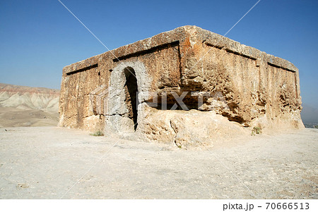 Takht-e Rostam (Takht-e Rustam) is a stupa monastery in northern Afghanistan. This is the stupa and harmika on the hill top. Takht e Rostam is between Mazar i Sharif and Pol e Khomri, Afghanistan. 70666513