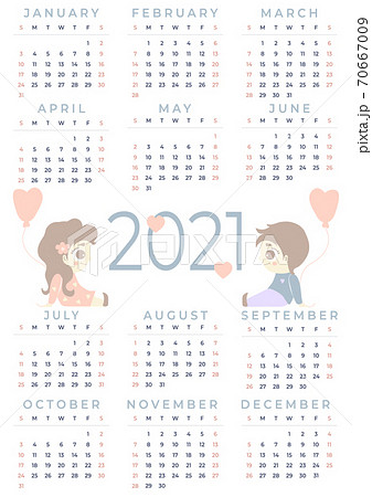 Calendar 2021. a year - 12 months. A couple in love - a cute boy and a girl are sitting with a balloon in their hands. Design planner, stationery, print, kids collection. Vector, vertical A3 format Calendar 2021. a year - 12 months. A couple in love - a cute boy and a girl are sitting with a balloon in their hands. Design planner, stationery, print, kids collection. Vector, vertical A3 format 70667009