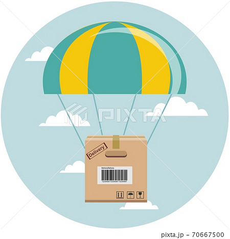 package flying down from sky with parachute, concept for delivery service 70667500
