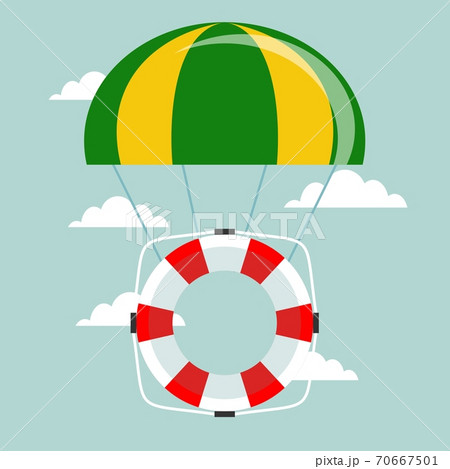 Life buoy with parachute in the sky. 70667501