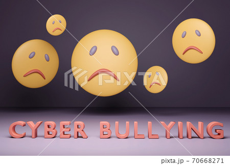 Cyber bullying concept, sad emoji in dark room....のイラスト素材 [70668271 ...