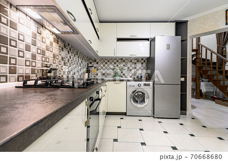 Black and white modern kitchen interior 70668680