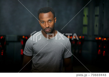 young man studio portrait science fiction spaceship game background 70669448