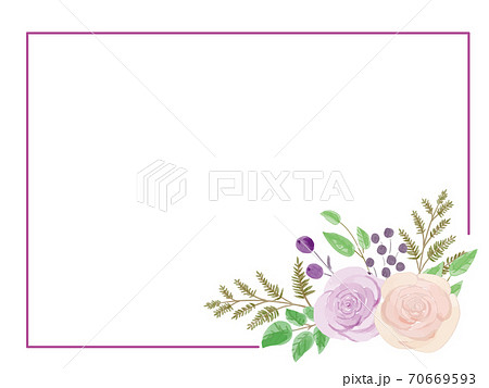 水彩風のバラの花のアレンジメント フレーム カードのイラスト素材