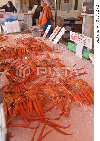 寺泊魚の市場通り 魚のアメ横 紅ズワイガニの写真素材