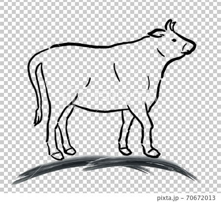 牛の和風イラスト　手描き水墨画風の牛4 70672013