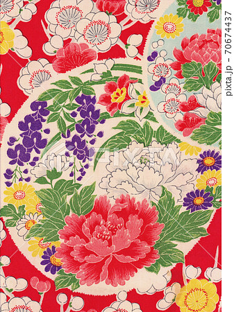 古布　丸輪に花 70674437