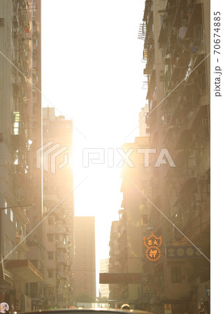 3 Oct 2020 the sun light thought the street at Mong Kok 70674885