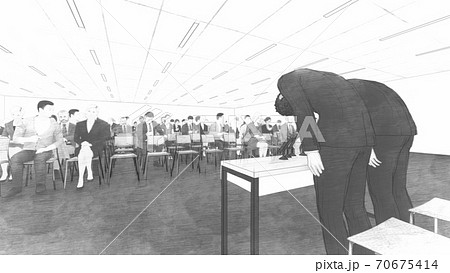 記者会見場 男性謝罪 机有り 人あり イラスト18のイラスト素材 記者会見場 男性謝罪 机有り 人あり イラスト18のイラスト素材