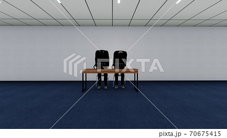 記者会見場　男性謝罪　机有り　人あり イラスト1 70675415