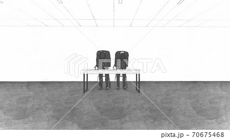 記者会見場　男性謝罪　机有り　人あり イラスト1 70675468