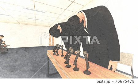 記者会見場 男性謝罪 机有り 人あり イラスト16 記者会見場 男性謝罪 机有り 人あり イラスト16 70675479