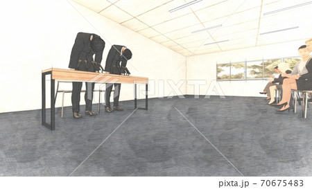 記者会見場 男性謝罪 机有り 人あり イラスト4 記者会見場 男性謝罪 机有り 人あり イラスト4 70675483