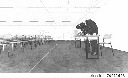 記者会見場 男性謝罪 机有り 人なし イラスト6 記者会見場 男性謝罪 机有り 人なし イラスト6 70675668