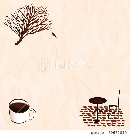 カフェのテーブルと樹 背景 カフェのイメージイラスト のイラスト素材
