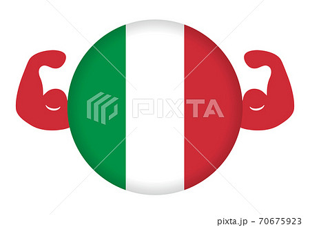 強いイタリアのイメージイラスト 円形のイタリア国旗と力こぶ のイラスト素材