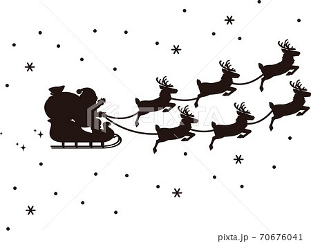 クリスマス サンタクロース トナカイ ソリ シルエットのイラスト素材