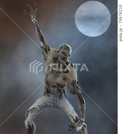 Fantasy zombie monster full moon 3d illustration 70676210