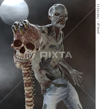 Fantasy zombie monster full moon 3d illustration 70676211