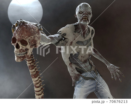 Fantasy zombie monster full moon 3d illustration 70676213