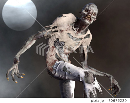 Fantasy zombie monster full moon 3d illustration 70676229